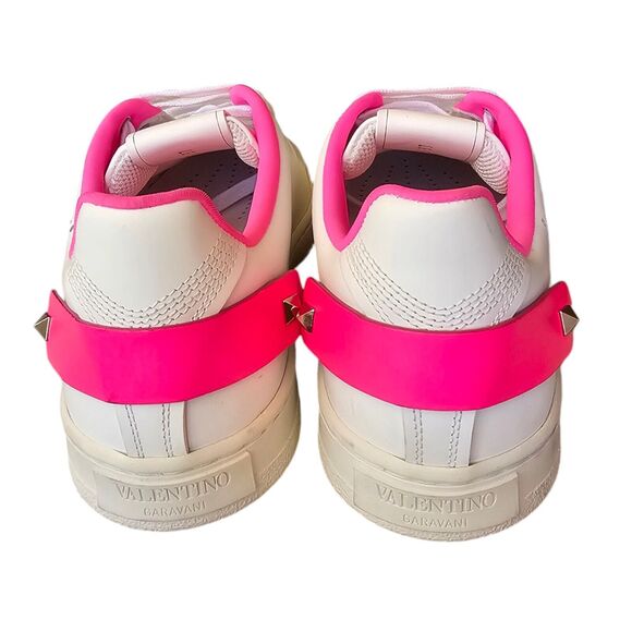 Valentino Garavani Backnet White Pink Leather V-Logo Sneakers Size 37 US 7 - Picture 5 of 9